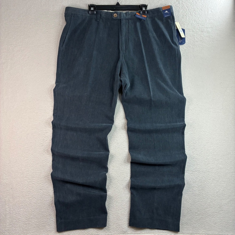 Tommy Bahama Silk Pants Men 42x34 Blue Havana Herringbone FF Blend Dress NWT